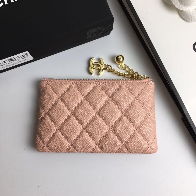 CHANEL CLASSIC SMALL ZIPPED POUCH 15 PALE PINK CALFSKIN GOLD ICON