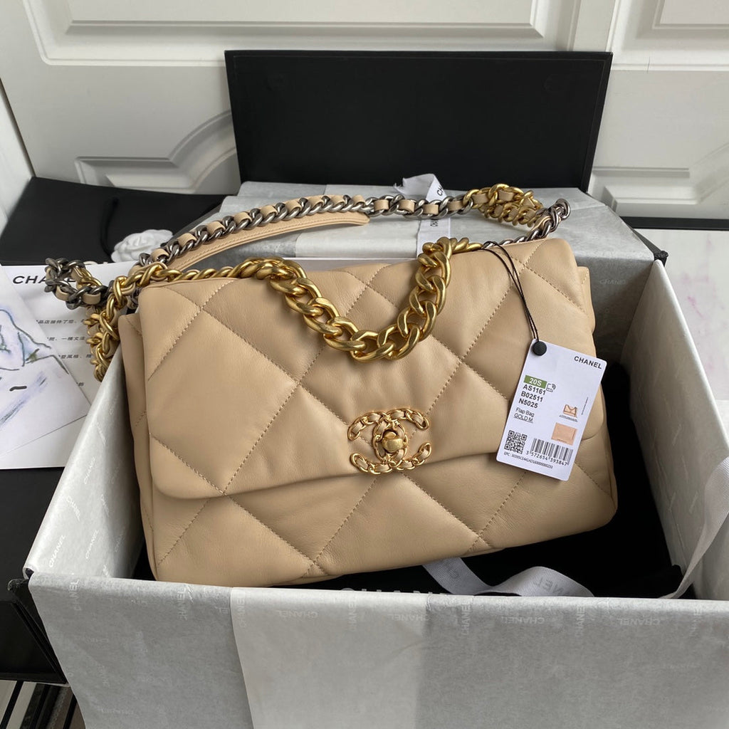 CHANEL LARGE 30 FLAP BAG IN BEIGE CREAM LAMBSKIN