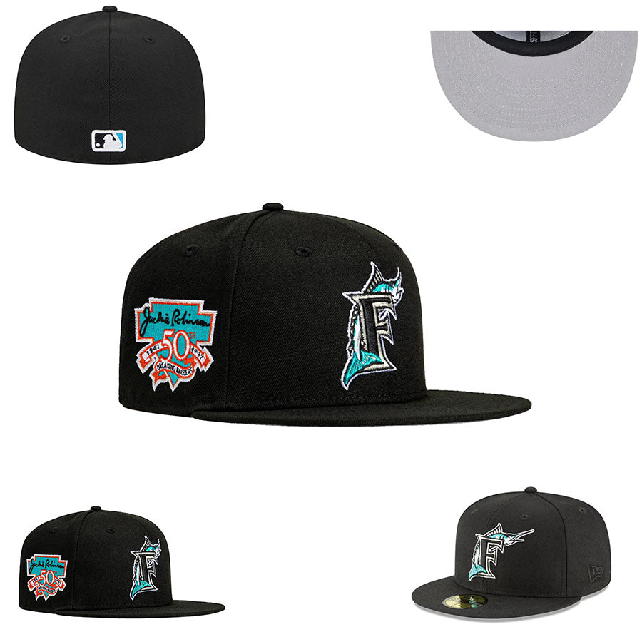 Miami Marlins Jackie Robinson 50th Anniversary Black Fitted Cap