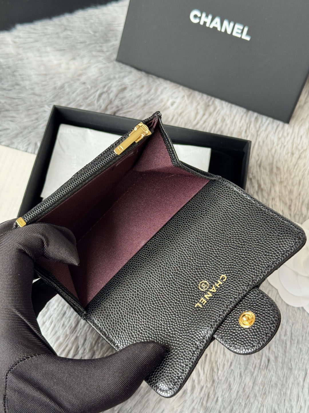 CHANEL 25S CLASSIC FLAP CARD HOLDER 11 IN BLACK CAVIAR GOLD HARDWARE