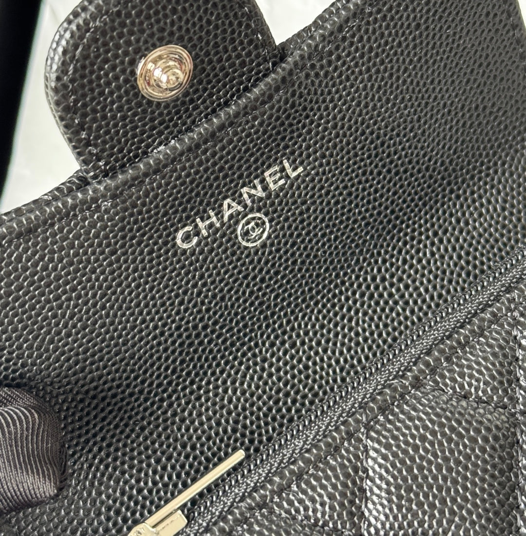 CHANEL 25S CLASSIC FLAP CARD HOLDER 11 IN BLACK CAVIAR SILVER HARDWARE