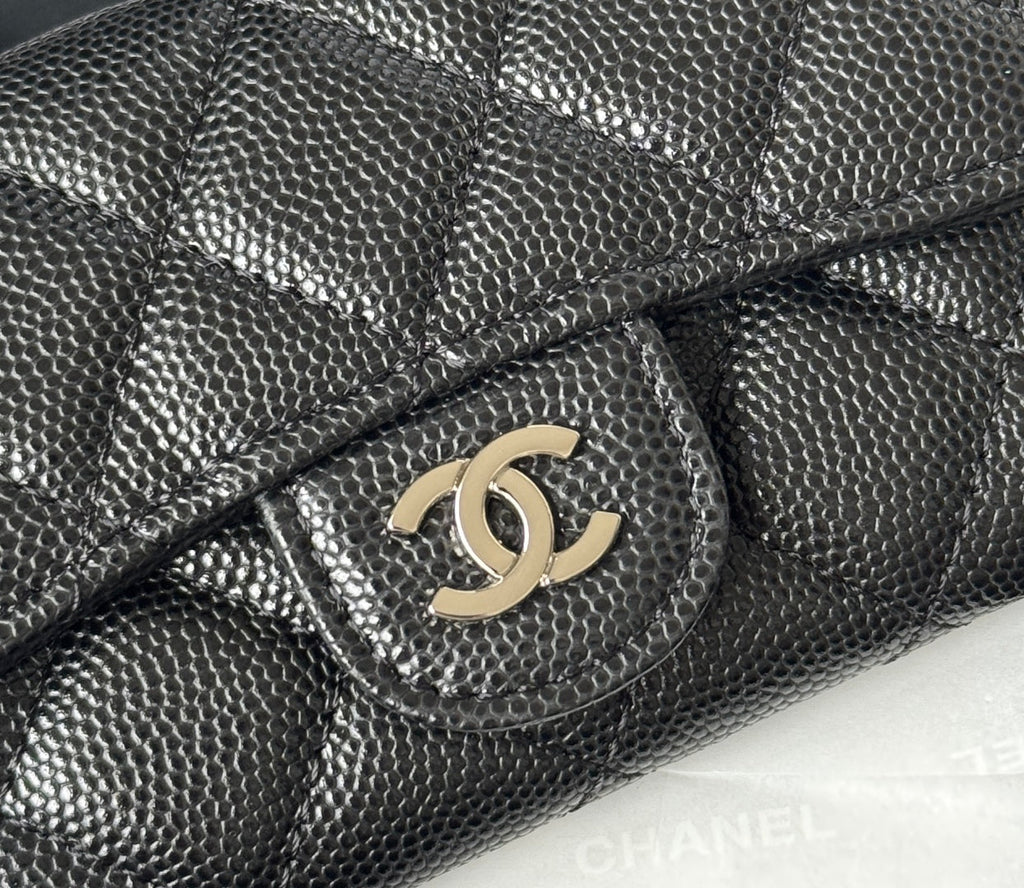 CHANEL 25S CLASSIC FLAP CARD HOLDER 11 IN BLACK CAVIAR SILVER HARDWARE
