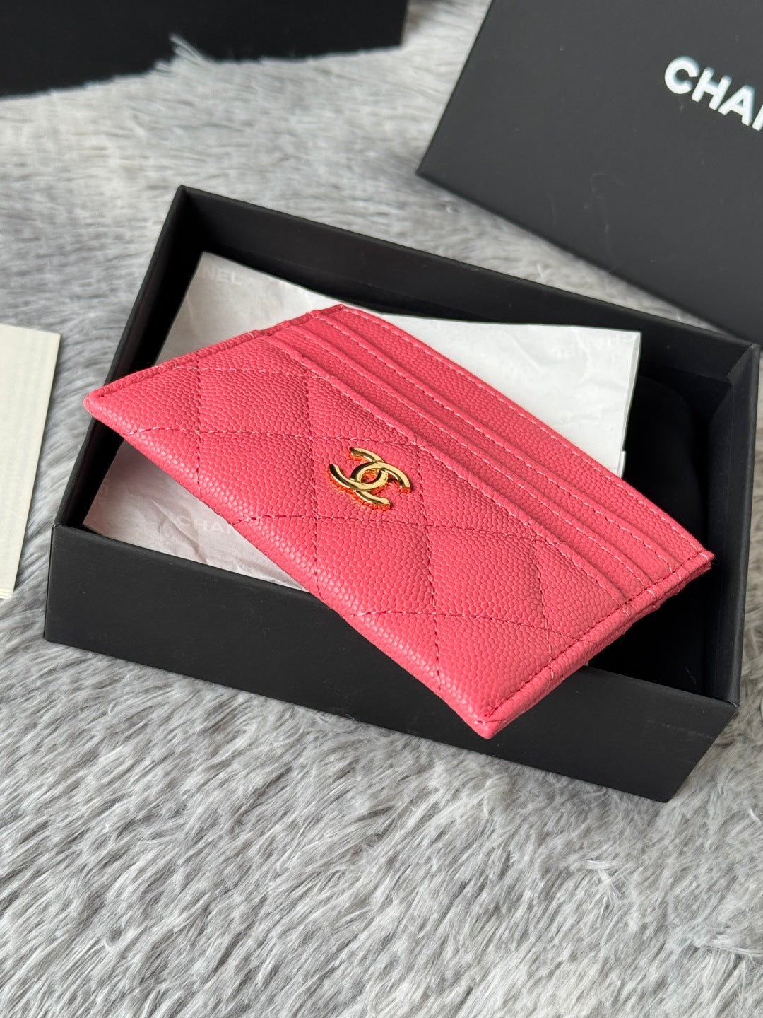 CHANEL 25S CARD HOLDER 11 IN WATERMELON CAVIAR GOLD HARDWARE