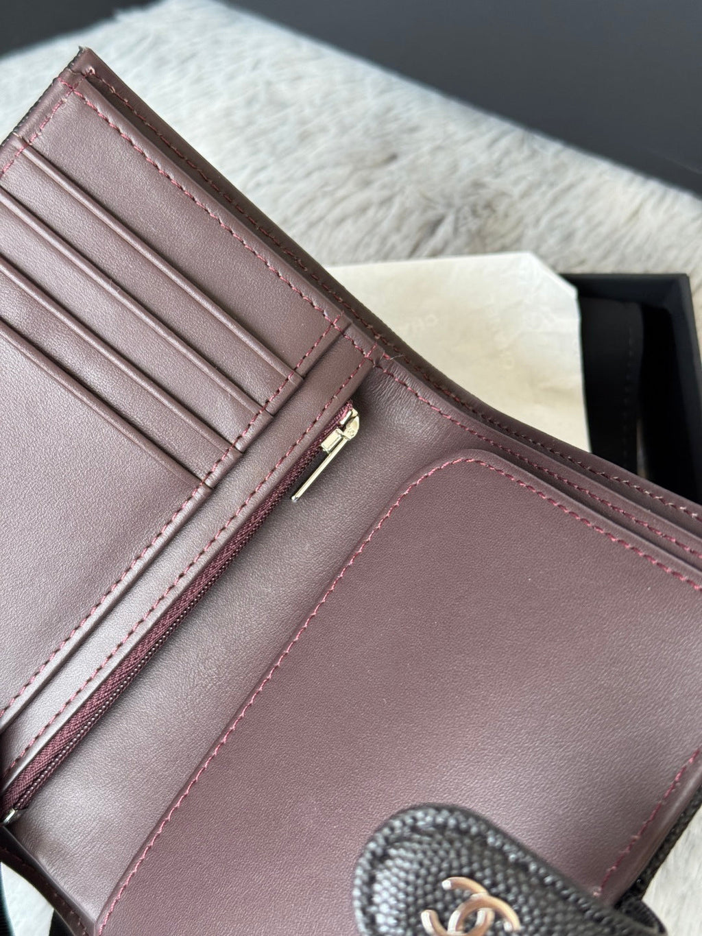 CHANEL 25S MULTI PURPOSE PASSPORT WALLET 15 IN BLACK CALFSKIN SILVER HARDWARE