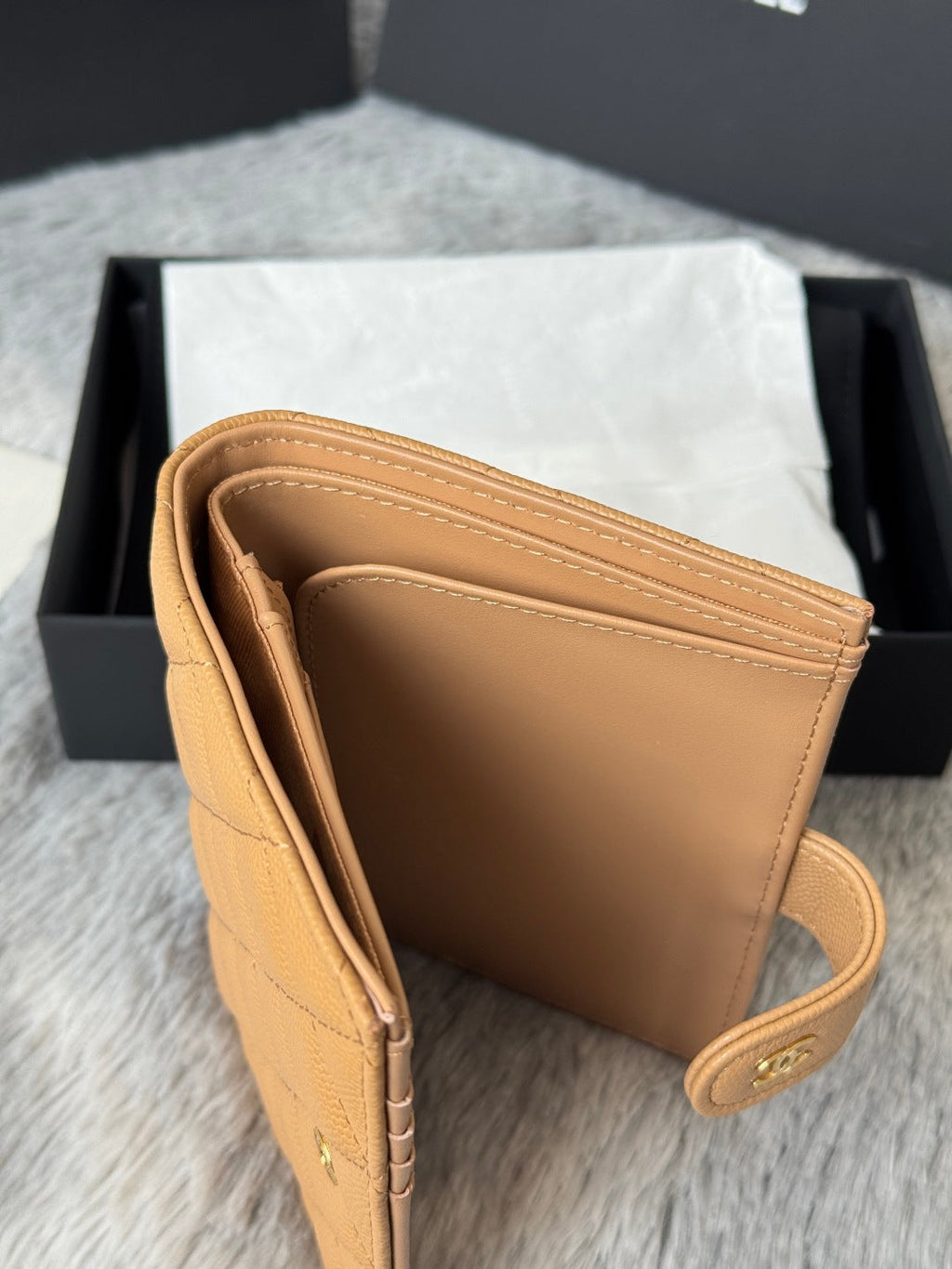 CHANEL 25S MULTI PURPOSE PASSPORT WALLET 15 IN GOLDEN CARAMEL CALFSKIN GOLD HARDWARE