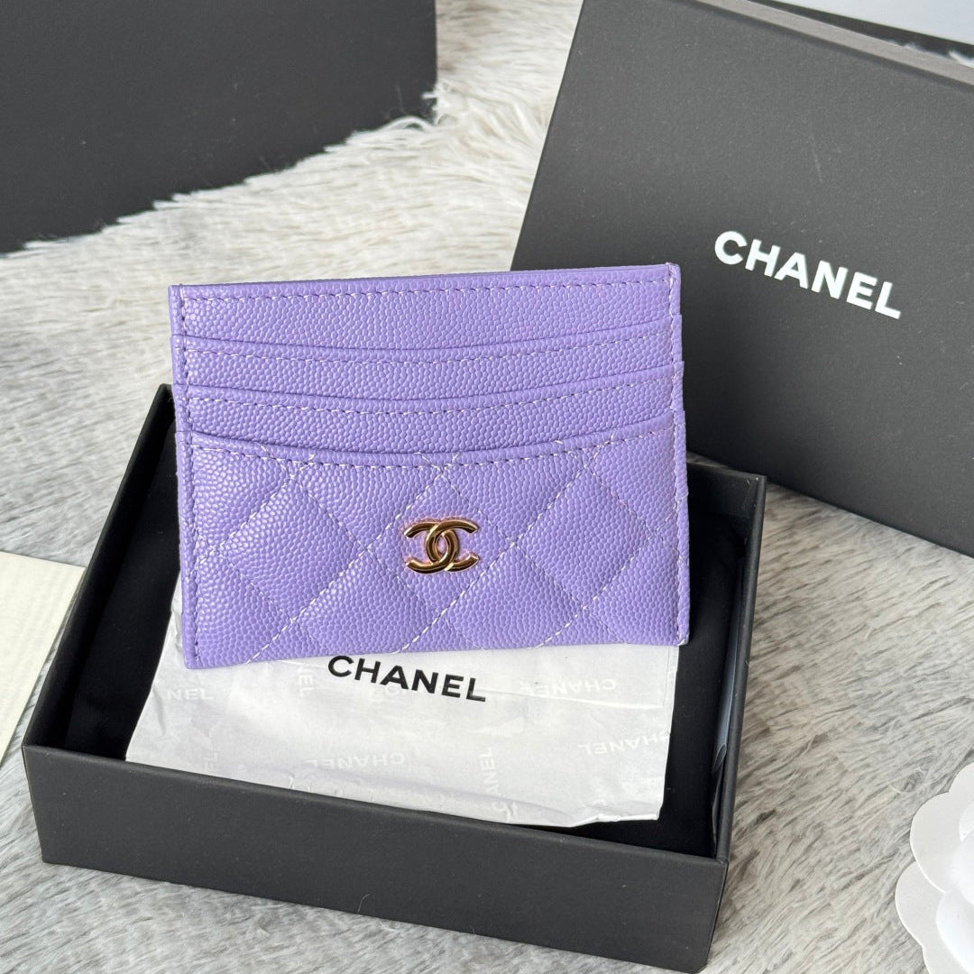 CHANEL 25S CARD HOLDER 11 IN LAVENDER PURPLE CAVIAR GOLD HARDWARE