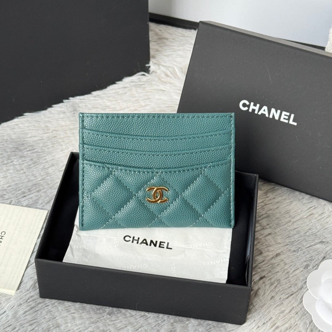CHANEL 25S CARD HOLDER 11 IN TROPICAL TEAL CAVIAR GOLD HARDWARE