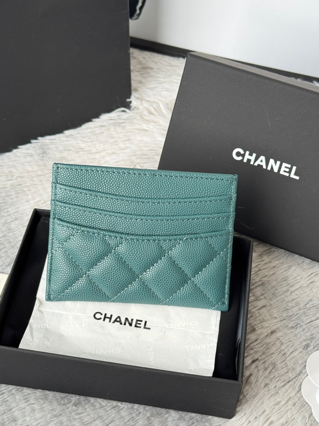 CHANEL 25S CARD HOLDER 11 IN TROPICAL TEAL CAVIAR GOLD HARDWARE