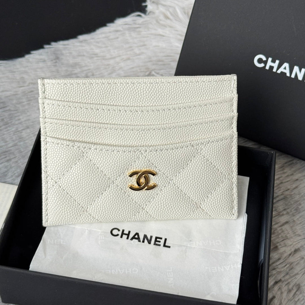 CHANEL 25S CARD HOLDER 11 IN IVORY CAVIAR GOLD HARDWARE