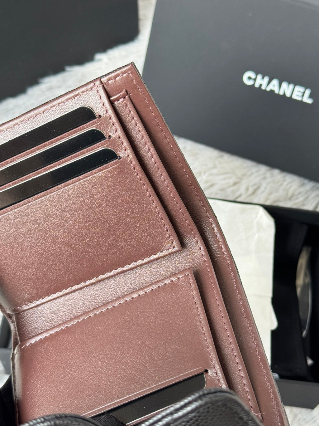 CHANEL 25S CF SMALL TRI FOLD WALLET 11 IN BLACK CAVIAR SILVER HARDWARE