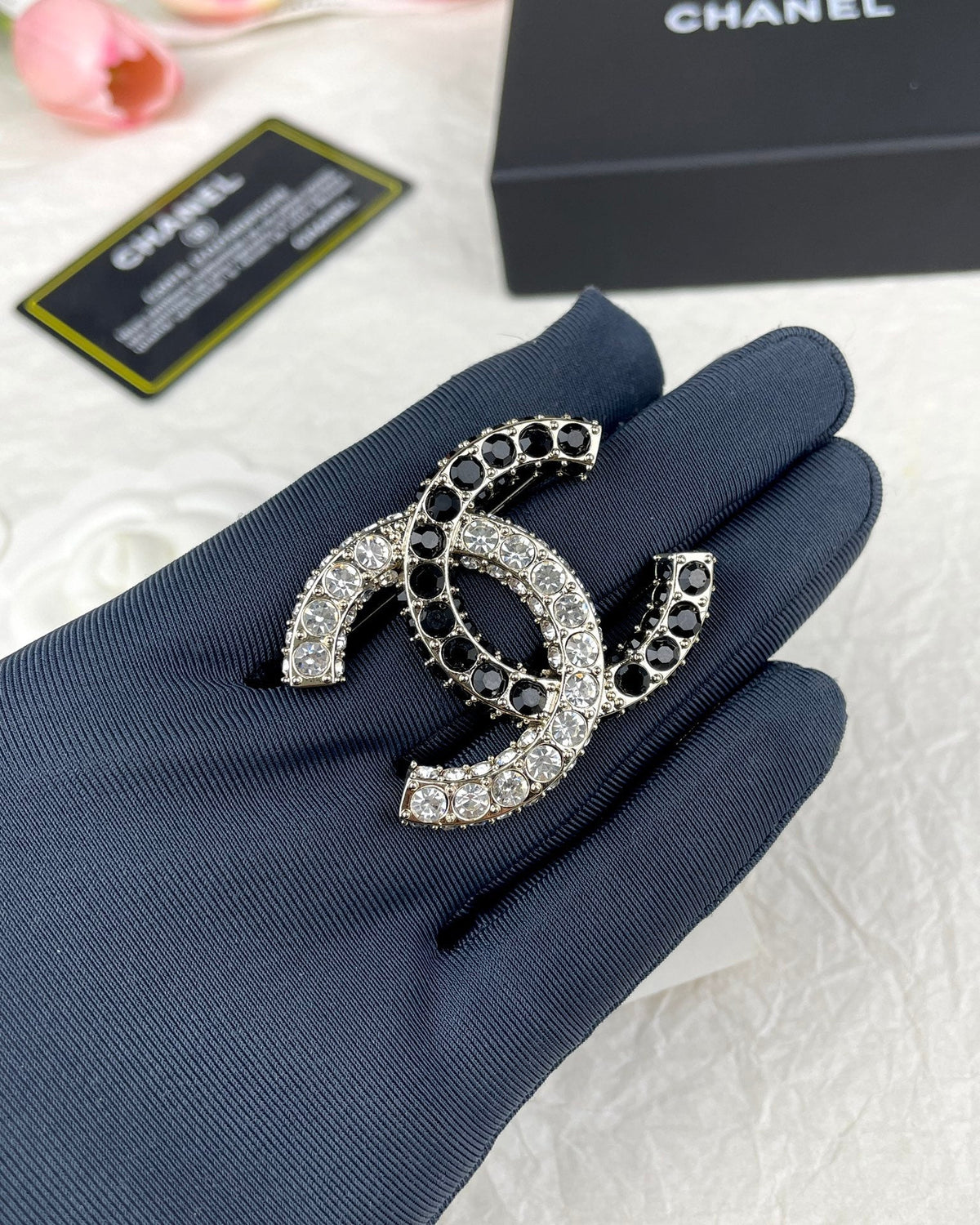18K  Chanel Black & White Crystals Brooch