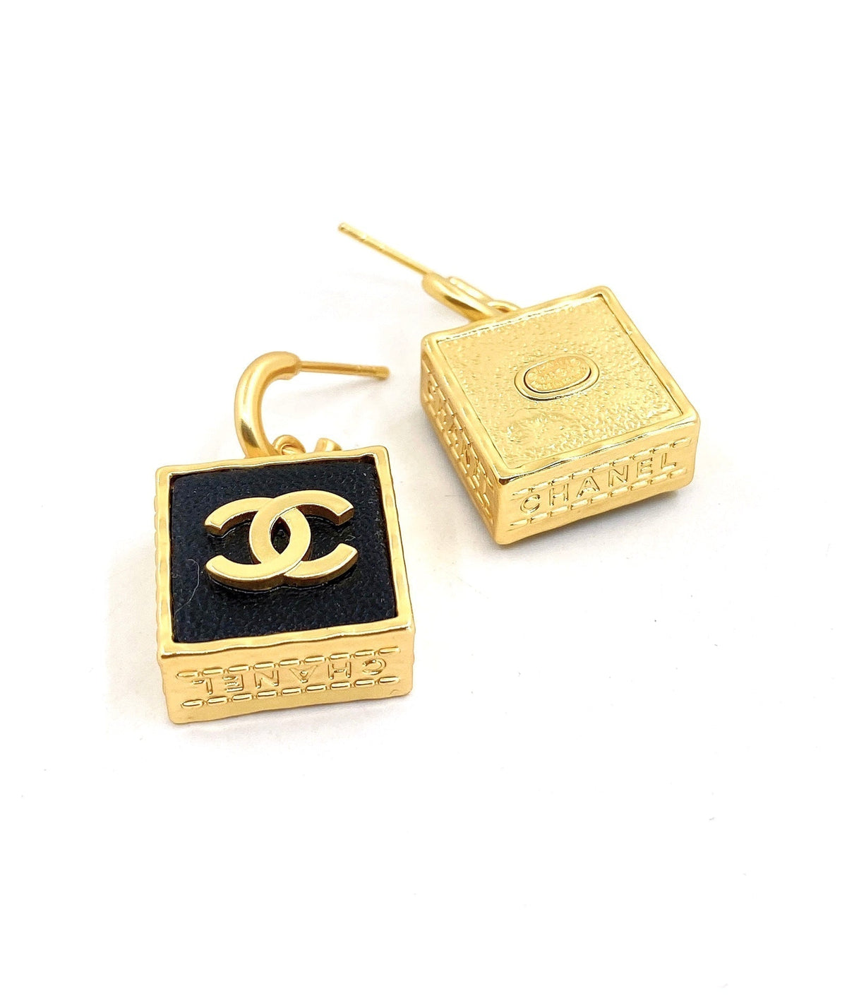 18K  Chanel Black Bag Pendant Earrings