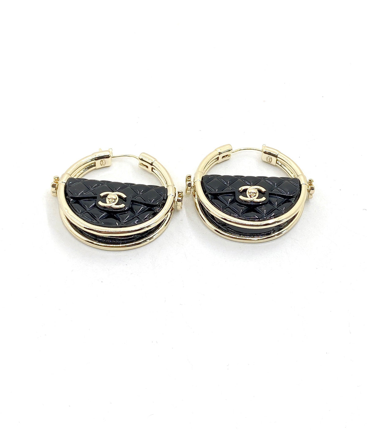 18K  Chanel Black Bag Earrings